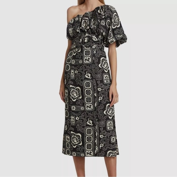 RHODE Dresses & Skirts - Rhode Chantelle Linen One Shoulder Boho Printed Midi dress